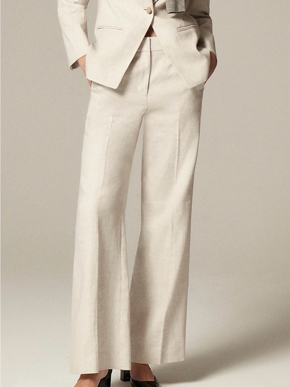 J. Crew Women's Beige Linen-Blend Tailored Pants